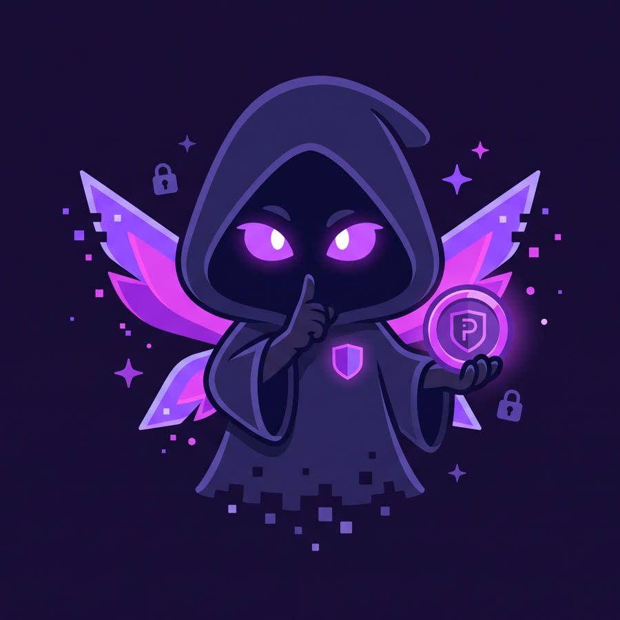 Dark side PIVXie — a hooded fairy with glowing eyes